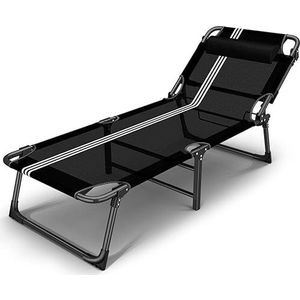 GEIRONV Vouwbed, kantoor eenvoudige siesta bed met hoofdsteun buiten strandstoelen draagbare vouwbed tuin zon ligstoelen Fauteuils (Color : Black, Size : No pad)