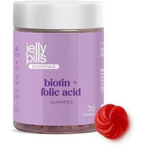 Jelly Pills Biotine 10.000 mcg + Foliumzuur & Zink – 60 Vegan Gummies – Zonder Suiker – Frambozensmaak – Voor Haargroei, Sterkere Nagels & Huidgezondheid