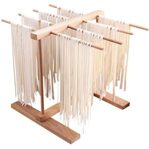 Inklapbaar houten pastadrooster, eenvoudig op te bergen, hangend droogrek voor pasta met 8 handgrepen, huishoudelijke noedeldrogers, standaard, noedeldrooghouder voor zelfgemaakte verse spaghetti,