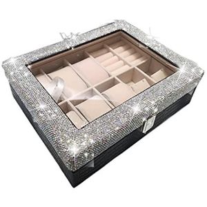 Horloge Doos Fashion Diamond Watch Storage Box Multi-Cell Glass Perspectief Stofdicht Watch Box Ring Oorbellen Sieraden Box Horlogedozen