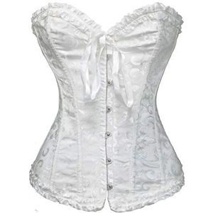 Bslingerie® Vrouwen Gothic Bloemen Kant Satijn Overbuste Korset, Witte Brokaat, S