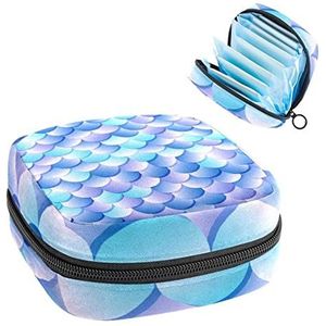 Periode Pouch Draagbare Tampon Opbergtas,Tampon Houder voor Portemonnee Vrouwelijke Product Organizer,Blauwe Zeemeermin Visschalen, Meerkleurig, 4.7x6.6x6.6 in/12x17x17 cm