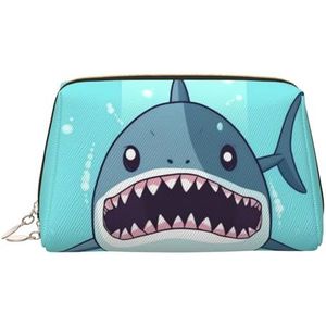 Cartoon haai drijvend in water make-up tas voor vrouwen cosmetische tassen lederen reizen make-up tas organisator waterdichte make-up zakje open platte toilettas draagbare opbergtas voor reizen, Goud