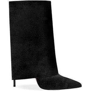 Wintermerk Dames zwarte enkelbroek Laarzen Street Style Elegante fijne hak Grote maat schoenen 42 43 (Color : Black suede, Size : 39)