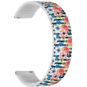 RYANUKA 22mm Solo Loop Zachte Siliconen Sport Horloge Band met Quick Release (Roze Oranje Wit Blauw Bloemen) Elastische Siliconen Band Strap Accessoire, Siliconen, Geen edelsteen