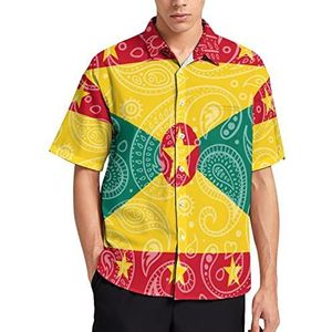Paisley Grenada vlag heren T-shirt korte mouw casual button down zomer strand top met zak