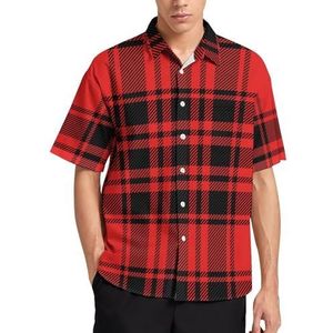 Buffalo Rood Zwart Plaid Zomer Heren Shirts Casual Korte Mouw Button Down Blouse Strand Top met Zak XL