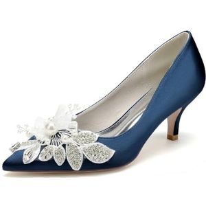 EICOFF Vrouwen Puntige Teen Kitten Hakken Pumps Dames Gesloten Teen Mid Heel Hakken Bruid Trouwschoenen Slip On Party Dress Schoenen,Dark blue,36 EU