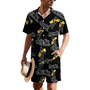 Bear I Love California Hawaïaans pak voor heren, set van 2 stuks, strandoutfit, shirt en korte broek, bijpassende set