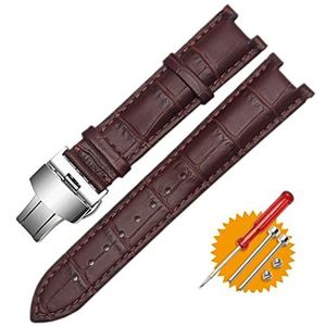 Echt Lederen Horlogeband for GC Polsband 22x13mm 20x11mm Notched Strap Withstainless Stalen Vlindergesp (Color : Brown silver, Size : 20-11mm)