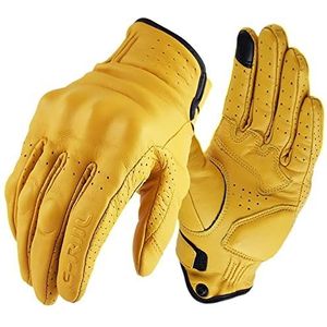 CaFfen Motorhandschoenen Retro Echt Lederen Motorhandschoenen Moto Waterdichte Handschoenen Volledige Vinger Guants Motorfiets Beschermende Handschoen Motocross Handschoenen Grijze Motorhandschoenen