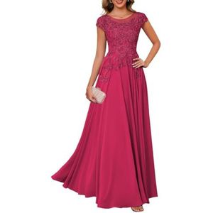 Dames chiffon moeder van de bruid jurk plooien Avond Prom jurken Cocktail Jurken Plus Size, Fuchsia, 32