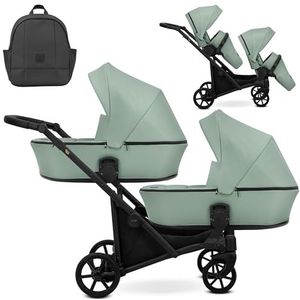 Kunert BRAV DUO Dubbele kinderwagen 2 in 1 + accessoires: comfort, veiligheid, bruikbaarheid, elegant en functioneel design, veelzijdig systeem, aluminium frame (mint/zwart frame)