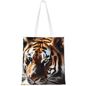 VTCTOASY Wild Animal Tiger Print Canvas Tote Bags Lichtgewicht Schoudertas Herbruikbare Boodschappentas Handtassen voor Vrouwen Mannen, Zwart, One Size, Zwart, One Size