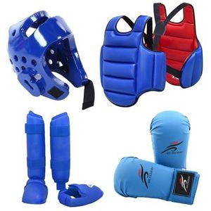 Ronyme 4 Stuks Karate Sparring Uitrusting Inclusief Bokshelm Verdikte Beschermende Uitrusting Body Protector voor Sanda Mma Grappling Kickboksen, Blauw, M