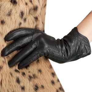 Nappaglo Vrouwen lederen handschoenen Italiaanse lamsvacht touchscreen winter warme kasjmier handschoenen, Zwart (Touchscreen), M (Palm singel:18/19 cm)