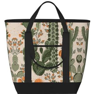 YQxwJL Groene cactus print grote capaciteit draagtas, geïsoleerde lunchtas, herbruikbare boodschappentas met rits voor vrouwen mannen