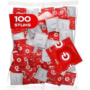 ON) Condooms Aardbei I 54 mm breed I 100 stuks verpakking I Condooms rood en fruitig I met siliconen glijmiddel I dunne 0,07 mm wanddikte I veganistische condooms voor mannen