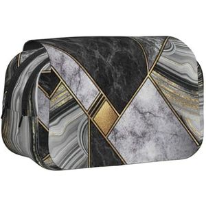 JEJEA Zwart Marmeren Textuur Gouden Print Pen Etui Potlood Case Houder Voor Potloden Make-up Multifunctionele Organizer Doos Voor Adluts, Zwart, Eén maat, Toilettas