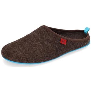 Andrés Machado - Sloffen Jongens/Meisjes - DYNAMIC - unisex pantoffels - wol en vilt/uitneembare binnenzool - Bruin/blauw, EU 45
