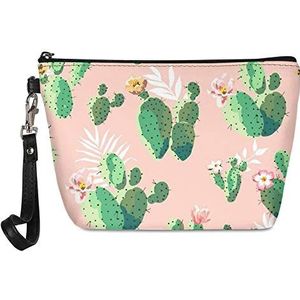 SEANATIVE Cactus Bloempatroon Reizen Cosmetische Pouch PU Lederen Make Up Tas voor Vrouwen Dames
