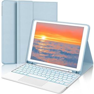 Toetsenbordhoes voor iPad (A16) 11e/10e generatie 2022/2025, 7-Kleuren Achtergrondverlichting, Magnetisch Afneembaar Draadloos Toetsenbord met S-Penhouder,Blauw