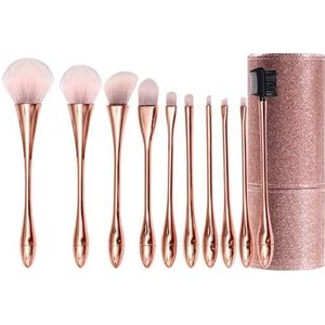 Een volledige set van 10 roze kwasten voor beautytools