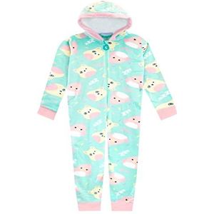 Squishmallows Meisjes Fleece Onesie Charlie en Trina Capuchon Slaapkleding Turkoois 134