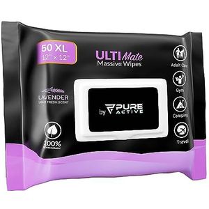 Showerless Body Wipes Deodorant Gezichtsdoekjes Voor Vrouwen - 50 XL 30,5 cm x 30,5 cm Lavendel Rinse-Free Doekjes Voor Gym Reizen Camping