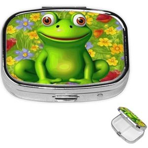 Rechthoekige pillendoos met pillendoos met 3 compartimenten, organiseer kikker pillendoos, kleine pillenorganizer, waterdicht, klein pillendoosje voor op reis pillencontainers voor medicatieplanner