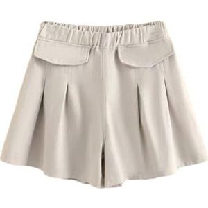 Dames zomer elastische taille shorts loszittende broek dunne niet-stretch effen shorts, Kaki, 4XL