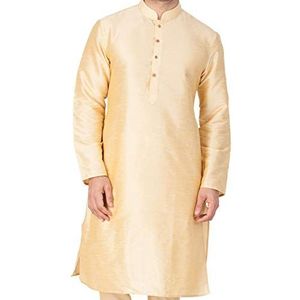 Lakkar Haveli Mannen Indiase traditionele Shirt Kurta Bruiloft Party Wear Big Tall Gold Silk (3X-Large), Goud, 3XL Groot