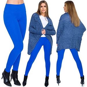 SOFTSAIL Dameslegging, lange warme winterlegging met hoge taille, voor dames, met katoenen fleece gevoerd, dikke elastische yoga, sport, outdoor, wandelen, grote maten, koningsblauw, 40