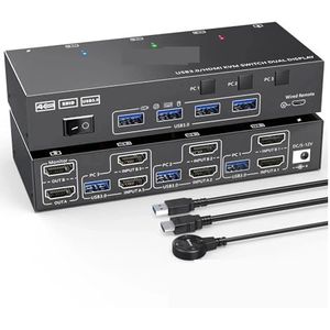 Dual Display USB 3.0 Monitor KVM Switch Simulatie EDID Extended Switcher for computers Delen 2 Monitoren Naadloze Schakeling