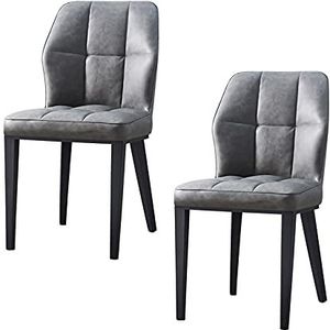 GEIRONV Set van 2 Modern Dining stoelen, PU Leder Kussen Seat Keukenstoelen Carbon Steel Legs Living Room Side Chairs Eetstoelen (Color : Dark gray)