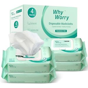 WhyWorry XL Vochtige Doekjes voor Volwassenen, 20 x 30 cm Extra Grote Lichaams Reinigingsdoekjes voor Incontinentie en Ouderen, met Aloë en Vitamine E, Extra Dik, Ongeparfumeerd, 220 Stuks