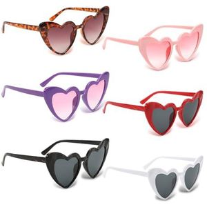 NCOALE 6 stuks hartvormige zonnebril, vintage hartbril voor dames, hippiefeestbril, grappige zonnebril, hartvormige bril, anti-UV400, voor feest, vakantie, bruiloft, bruid, carnaval (6 kleuren)