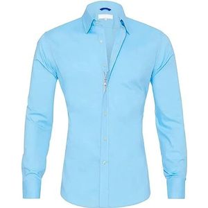 YOMACY Oxford Stretch Zip Shirt voor Mannen, Heren Zip Jurk Shirt Lange Mouw Formele Shirt Business Casual Button Down Shirt Slim Fit Werkshirt (hemelsblauw, XL)