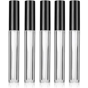 6 x 5 ml Herbruikbare lege glazen rol op flessen, gesplitste fles met transparante fles met zwarte dop, ideaal voor glanzende eyeliner, etherische oliën