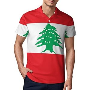 Vlag van Libanon golfpoloshirt voor heren, zomer, korte mouwen, casual, sneldrogend, S