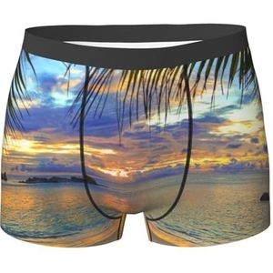 ZJYAGZX Sunset At The Beach Print Heren Boxer Slips Trunks Ondergoed Vochtafvoerend Heren Ondergoed Ademend, Zwart, XL