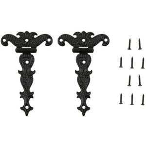 2 stuks antiek brons/zwart/wit scharnier voor ramen kast kast kledingkast deuren houten kisten sieradenetui met schroeven 112 x 69 mm (kleur: zwart)