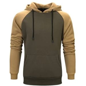 Mannen Hoodie Trui Casual Hoody Contrast Kleur Trekkoord Sweatshirt met Kanga Pocket Mens Hoodie Pullover Sweatshirt met Patchwork Contrast Kleur Sport Bovenkleding Heren Pullover Hoodie, C-groen, S