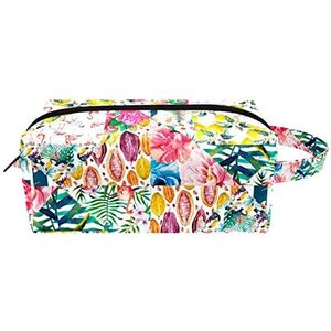 Make-up tas PU-leer,make-up tas voor op reis,Kleurrijke bloem Tropische Flamingo,Cosmetische organizer voor dames
