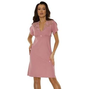 Selente Sweet Dreams Elegant nachthemd voor dames, negligé (made in EU) met verleidelijk kant, Oudroze kant, korte mouwen, 38