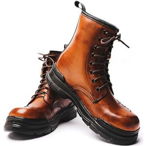 Heren Winter Warme Lederen Motorfiets Laarzen, Fashion Punk Western Cowboy Riding Enkellaars, Outdoor Waterdichte Woestijn Laarzen (Color : Brown Leather, Size : 41 EU)