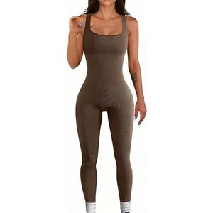 Rongseng Jumpsuit voor dames, strak, sexy, mouwloos, tankromper, bodycon, sport, jumpsuit, stretch, geribbeld, eendelig, yoga, bodysuit, overall, naadloze workout, playsuit, sportpak, trainingspak,