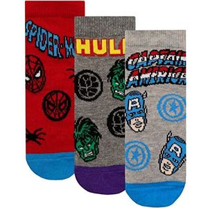 Marvel Kids Avengers Socks 3 Pack Spiderman Hulk en Captain America Enkelsokken Veelkleurig 27-30