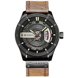 CURREN Mannen Quartz-Analoge Horloges Militaire Sport Zwart Horloge Lederen Band 8301, Zwart bruin, Militair