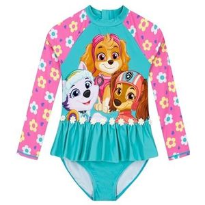 PAW Patrol Meisjes Badpak | Skye Meisjes Zwempak | Bloemen Lange Mouwen Zwempak | Kinder Zwemkleding | Blauw 110